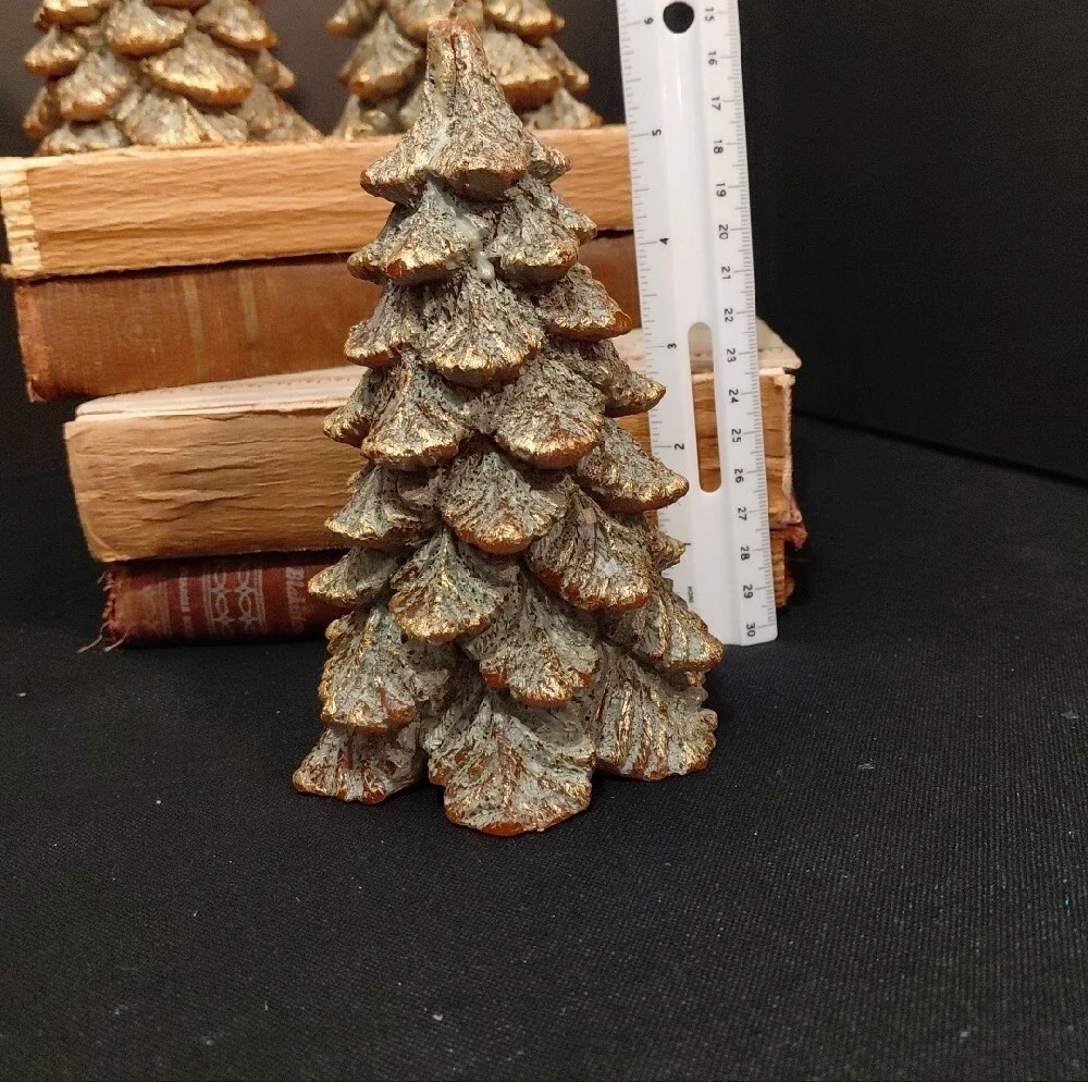 POTTERY BARN ANTIQUE Gold FIR Tree Candles